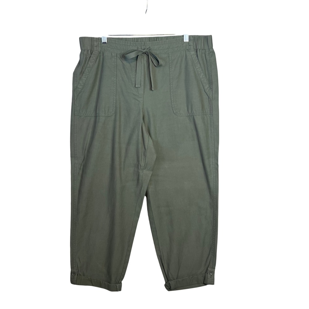 Talbots Ankle Crop Drawstring Pant Size 14β Olive Green Cotton Twill Utility
